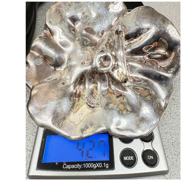 VTG 4" Sterling Silver 925 Puffy flower statement PENDANT/BROOCH Israel 42.7 gr - Picture 6 of 6